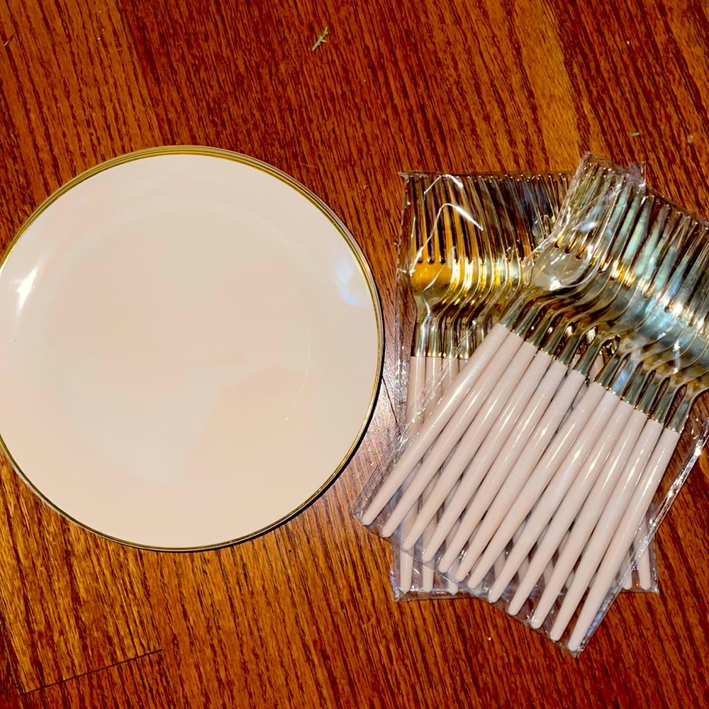 Pink 7” Heavy Plastic Washable Party Plates & Forks